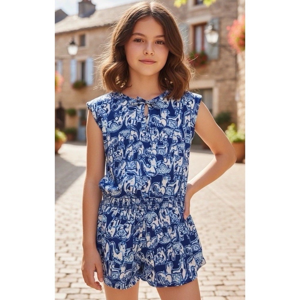 LILLY PULITZER Girls Pacey Elephant Romper Shorts Size SUMMER X Large XL 12/14